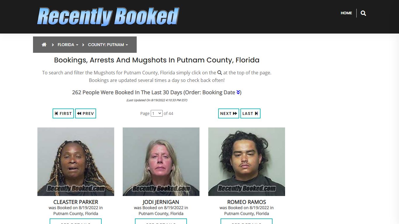 Recent bookings, Arrests, Mugshots in Putnam County, Florida